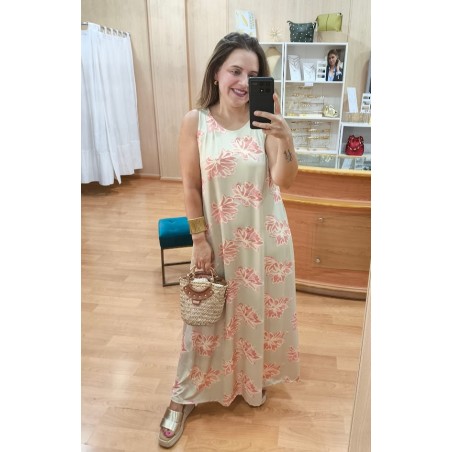 VESTIDO BEIG FLOR ROSA