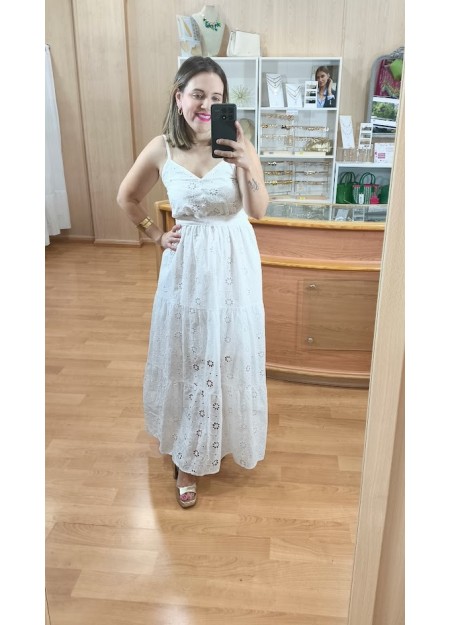 VESTIDO LARGO BLANCO PERFORADO