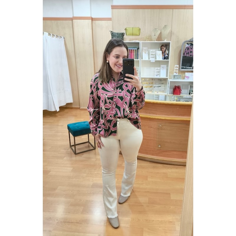 PANTALÓN VAQUERO FLARE BEIG