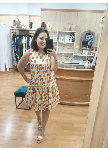 VESTIDO CORTO ESTAMPADO TULIPANES
