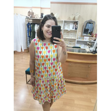 VESTIDO CORTO ESTAMPADO TULIPANES