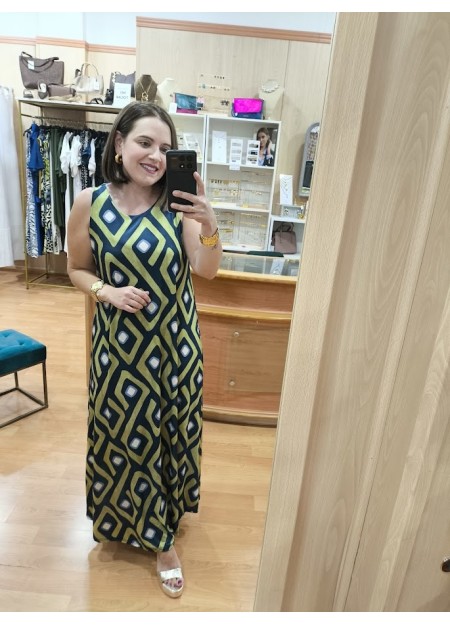 VESTIDO ROMBOS AZUL Y VERDE