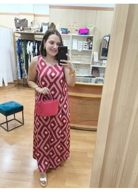 VESTIDO ROMBOS ROJO Y ROSA