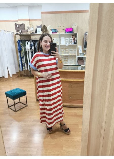 VESTIDO NAVY ROJO