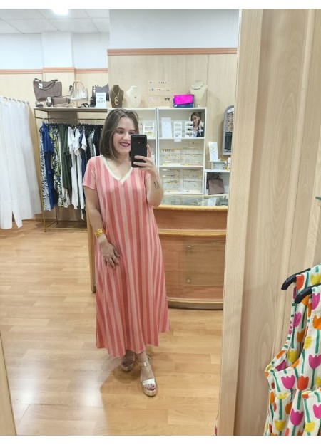 VESTIDO RAYAS ROJO Y ROSA