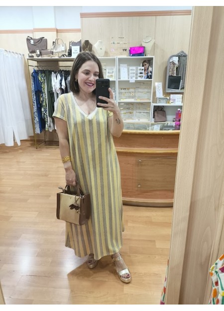 VESTIDO RAYAS MOSTAZA