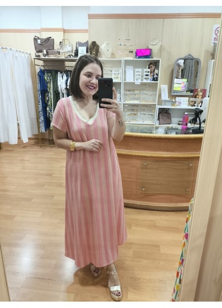 VESTIDO RAYAS ROSAS