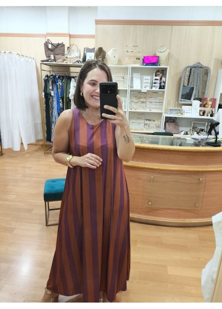 VESTIDO RAYAS NARANJA Y ROSA