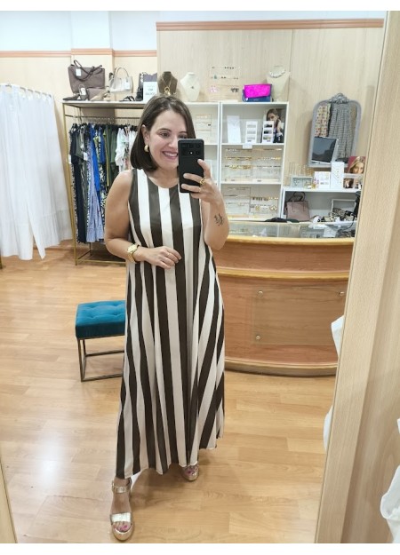 VESTIDO RAYAS MARRÓN Y BEIG