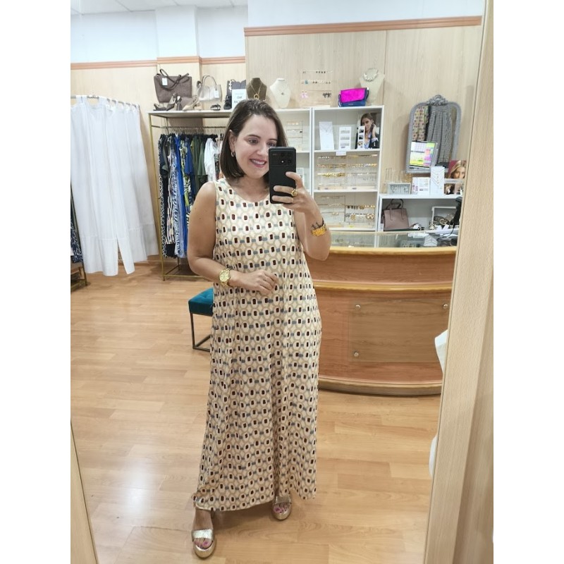 VESTIDO GEOMETRICO BEIG