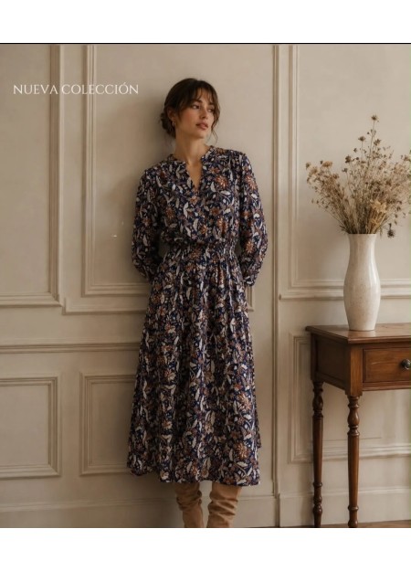 VESTIDO ESTAMPADO AZUL MARINO