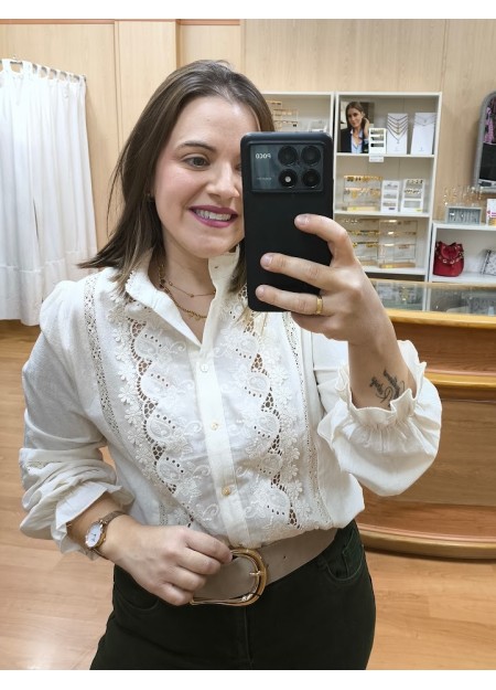 CAMISA BEIG BORDADA