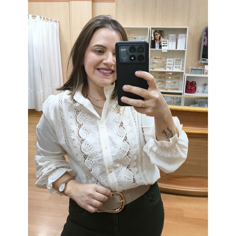 CAMISA BEIG BORDADA