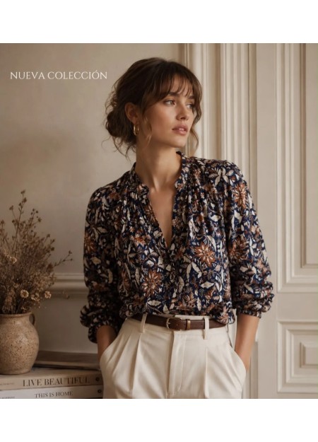 BLUSA ESTAMPADA DE FLORES AZUL