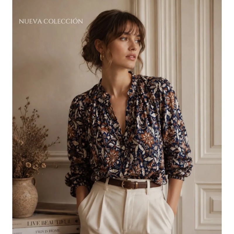 BLUSA ESTAMPADA DE FLORES AZUL